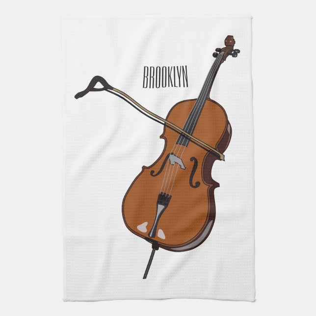 Cello cartoon illustration  tea towel (Vertical)
