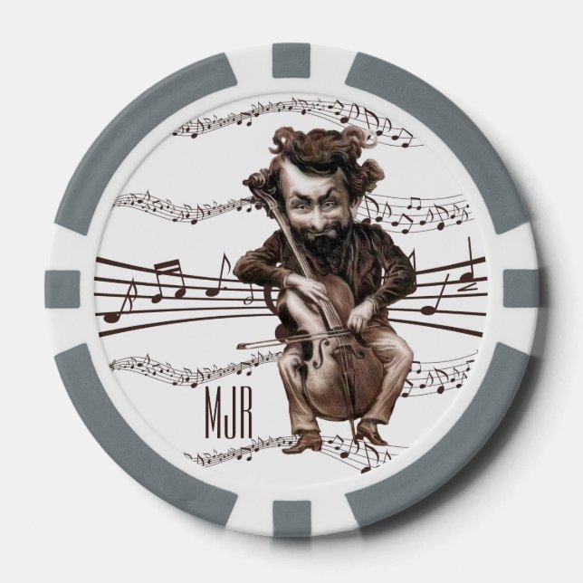 Cello Chops | Vintage Muscian | Monogrammed Poker Chips (Front)
