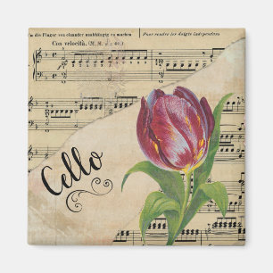 Cello Elegant Tulip Vintage Sheet Music Magnet