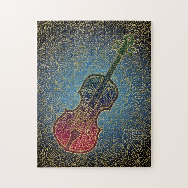 Cello Gold Filigree - Colourful Music Jigsaw Puzzle (Vertical)