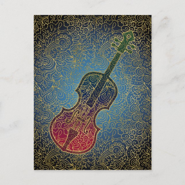 Cello Gold Filigree - Colourful Music Postcard (Front)