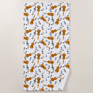 Cello Music Note Pattern Beach Towel