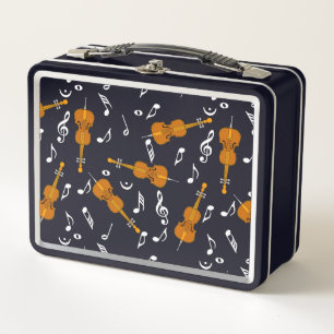 Cello Music Note Pattern Metal Lunch Box