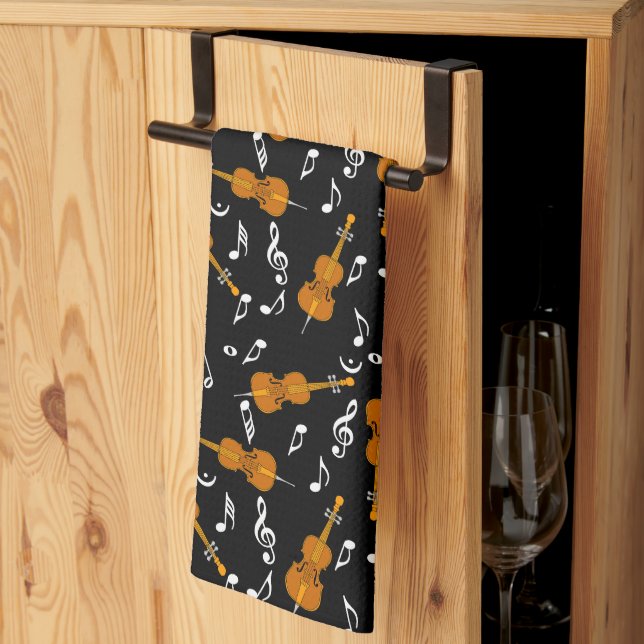 Cello Music Note Pattern Tea Towel (Thirds Fold)