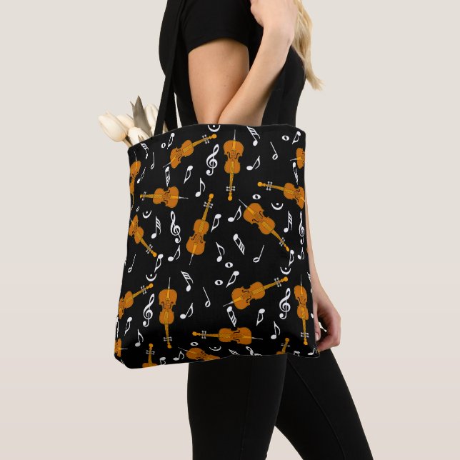 Cello Music Note Pattern Tote Bag (Close Up)