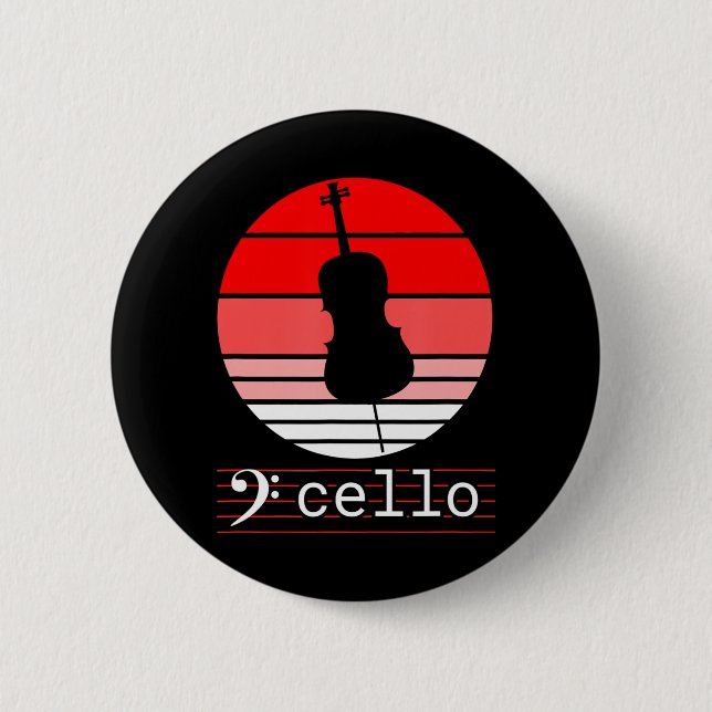 Cello Musical Instrument with red Sunset Cello 6 Cm Round Badge (Front)