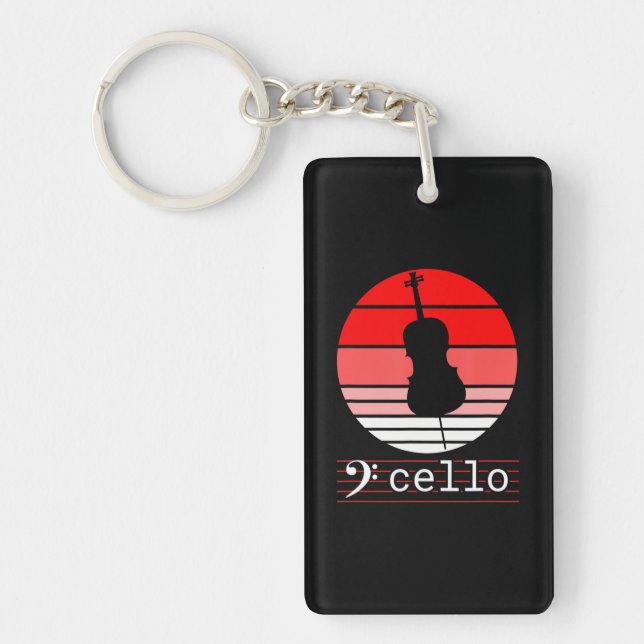 Cello Musical Instrument with red Sunset Cello Key Ring (Front)