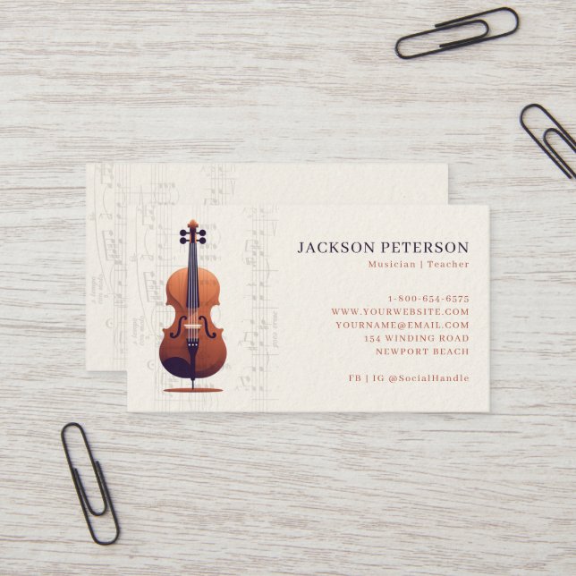 Cello Musical Notes Cellist Musician Professional Business Card (Front/Back In Situ)