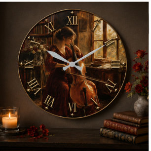 Cello Musician Classical Music Library Art  Large Clock