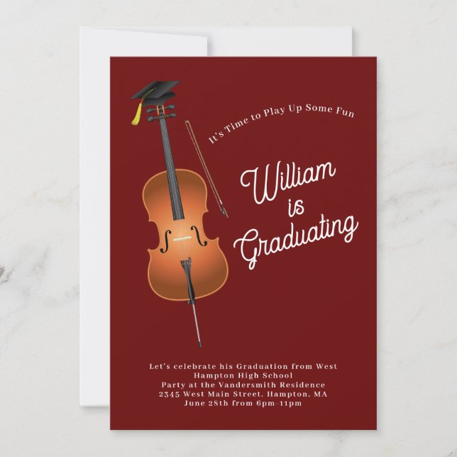 Cello Musician Graduation Party Music Invitation (Front)