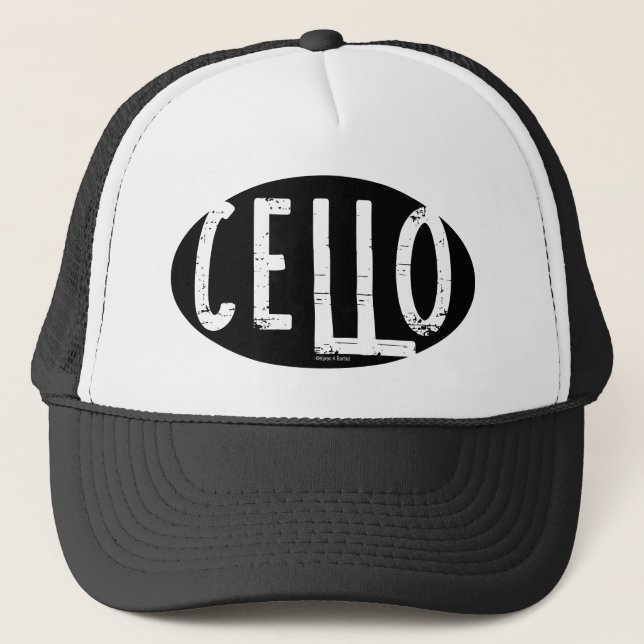 Cello Oval Rough Text Trucker Hat (Front)