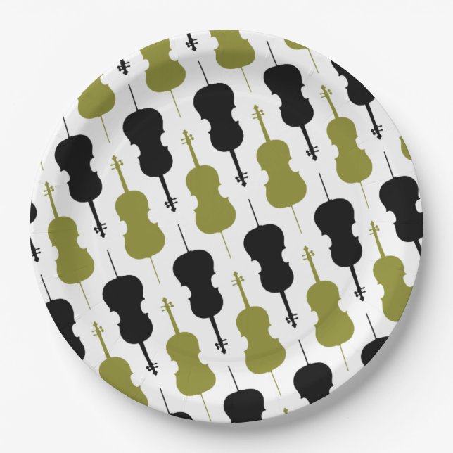Cello Pattern - Green and Black Paper Plate (Front)