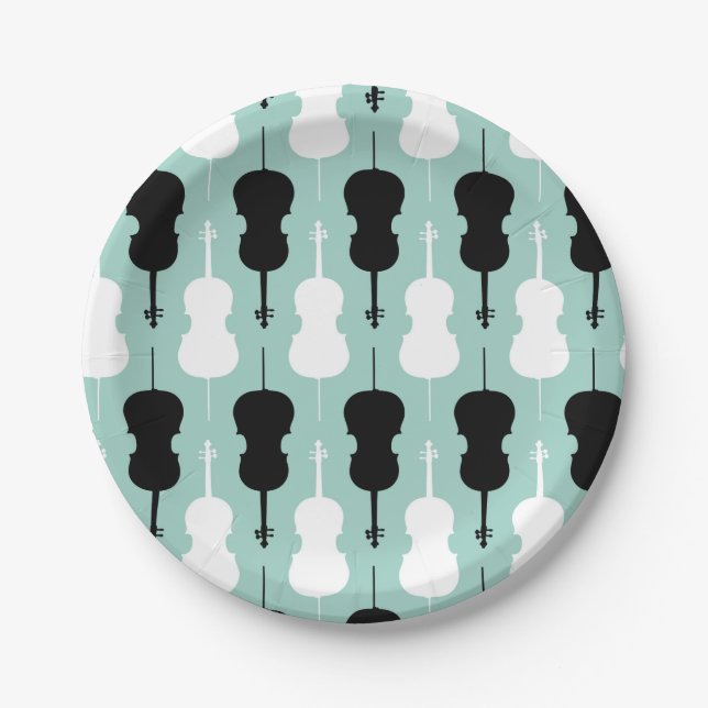 Cello Pattern - Teal, black and white Paper Plate (Front)