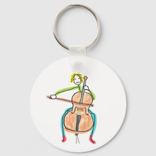 Cello Playing Stickman Key Ring