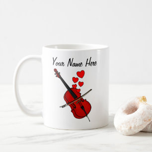 Cello Red Hearts Cellist Musician Custom Coffee Mug