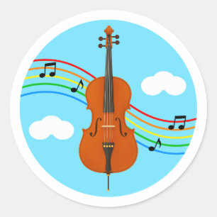 Cello Sticker Sky Rainbow Music Kids