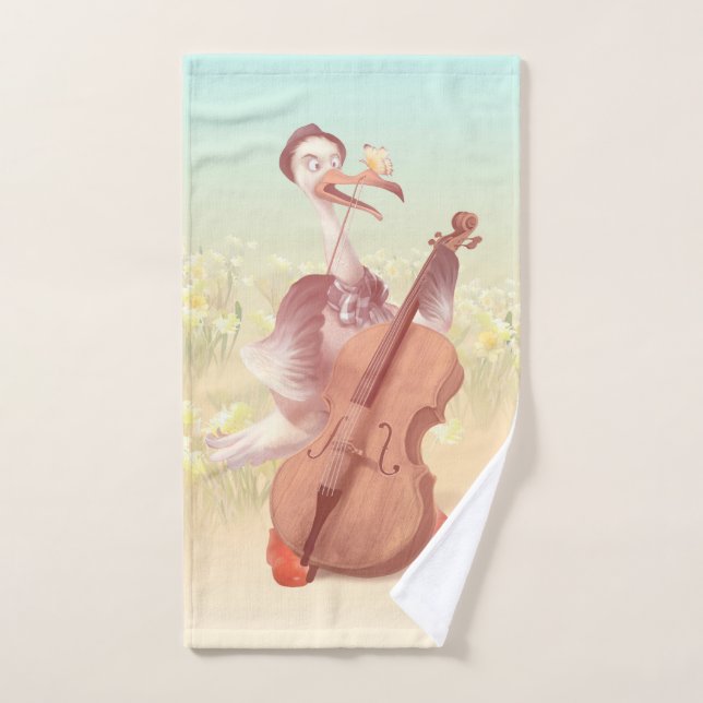 Cello Stork: Classical Music Animal in Yellow Mead Bath Towel Set (Hand Towel)