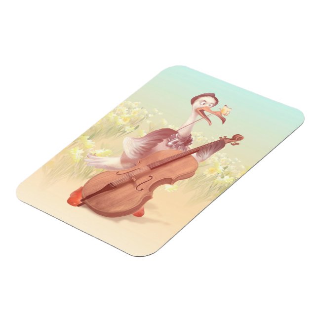 Cello Stork: Classical Music Animal in Yellow Mead Magnet (Left Side)
