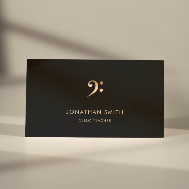 Cello Teacher Gold Bass Clef Modern Business Card (Creator Uploaded)