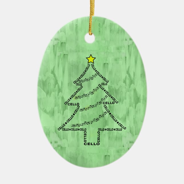 Cello Text Christmas Tree  Ceramic Tree Decoration (Front)