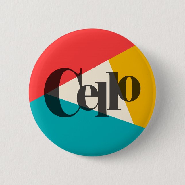 Cello Tri-Colour - Turquoise Coral Gold 6 Cm Round Badge (Front)
