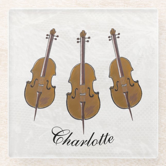 Cello trio personalised glass coaster (Front)