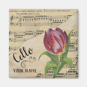 Cello Tulip Vintage Sheet Music Customised Magnet