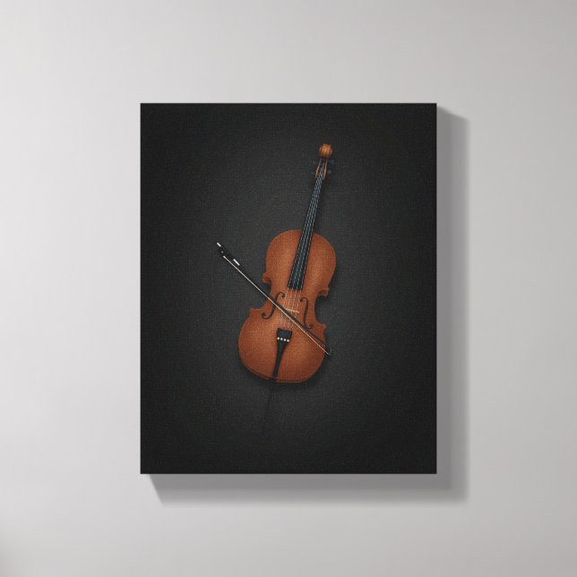 Cello with Bow Across Strings On 8x10 Black Canvas Print (Front)