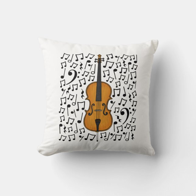Cello With Musical Notes, Cellist Music Teacher Cushion (Front)