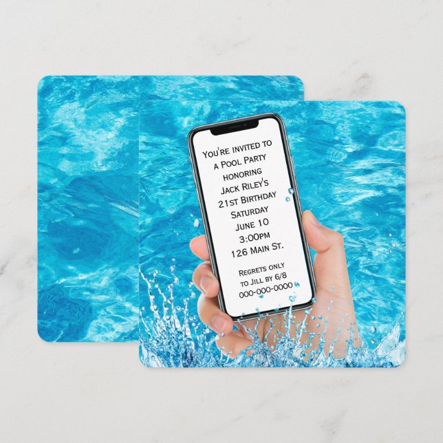 Cellphone Text 21st Birthday Pool Party Invitation (Front/Back)