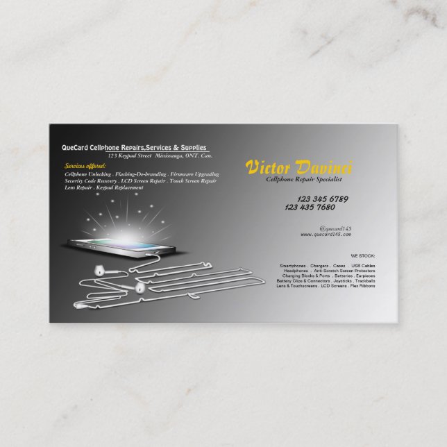 Cellphone Unlocker/Repair/Servicing Business Card (Front)
