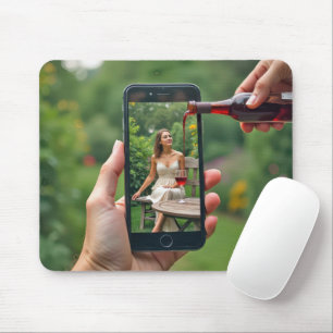Cellphone Woman With Pouring Wine Mouse Mat