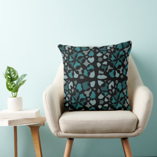 Cells Abstraction Black Teal Grey Cushion