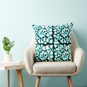 Cells Abstraction Black White Turquoise Cushion