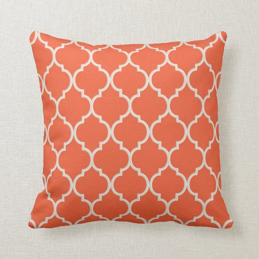 Image of Celosia Orange and White Quatrefoil Pattern Cushion