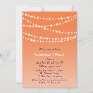 Celosia Orange Twinkle Lights Rehearsal Dinner Invitation