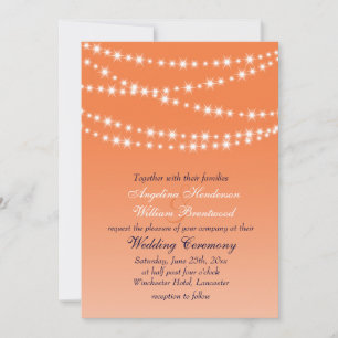 Celosia Orange Twinkle Lights Wedding Invitation