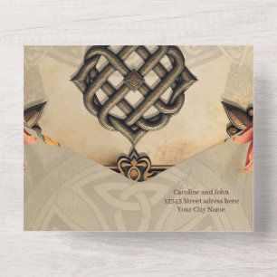 Celtic art and floral splendor in warm tones.  all in one invitation