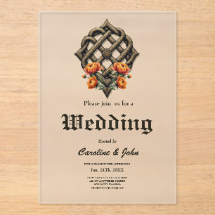 Celtic art and floral splendour in warm tones acrylic invitations