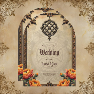 Celtic art and floral splendour in warm tones.  invitation