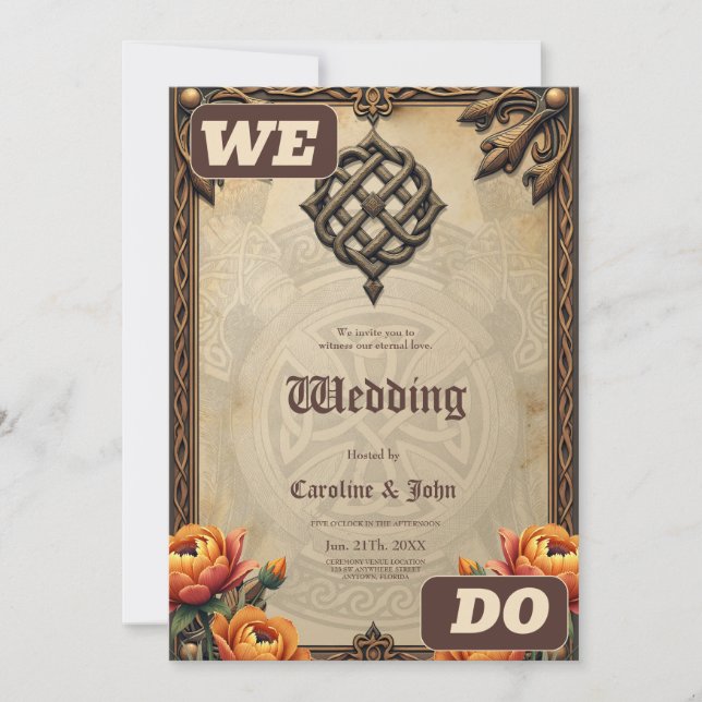 Celtic art and floral splendour in warm tones.  invitation (Front)