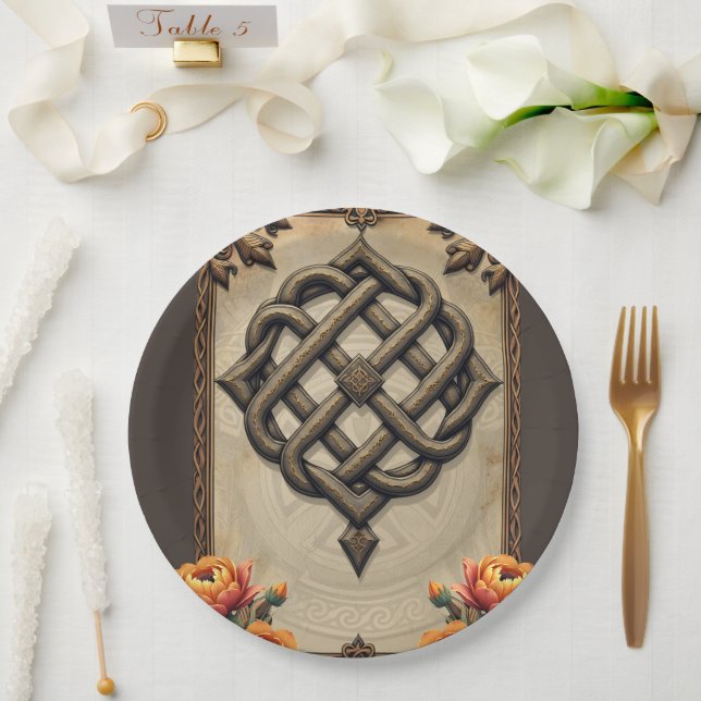 Celtic art and floral splendour in warm tones.  paper plate (Wedding)
