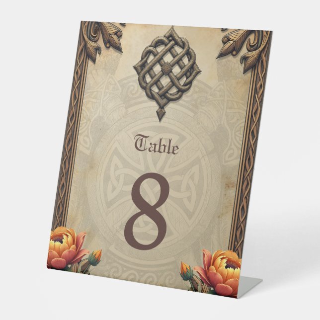 Celtic art and floral splendour in warm tones.  pedestal sign (Front)