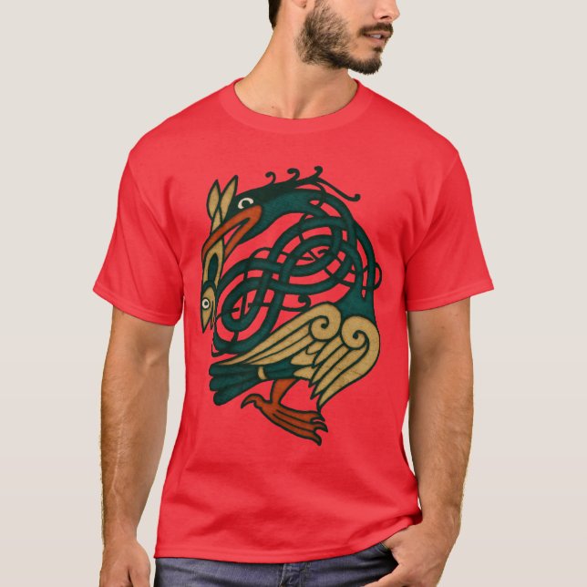 Celtic Art Bird With Fish funny T-Shirt (Front)