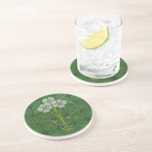 Celtic art deco floral design three white flowers coaster