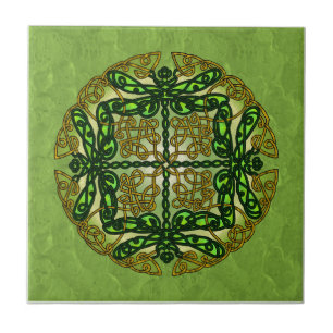 Celtic Art Dragonflies - Green Tile