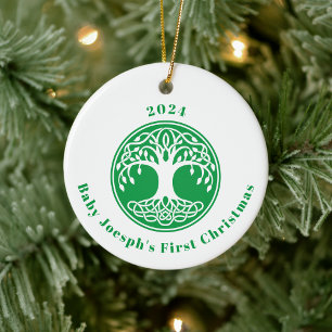 Celtic Baby's First Christmas Ornament, Irish Ceramic Tree Decoration