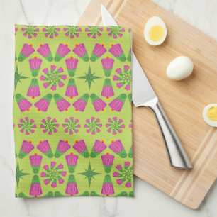 Celtic Bell Flower Mandalas Green Kitchen Towel