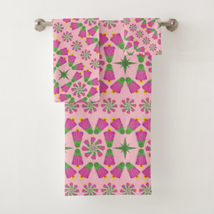 Celtic Bell Flower Mandalas Pink Bath Towel Set