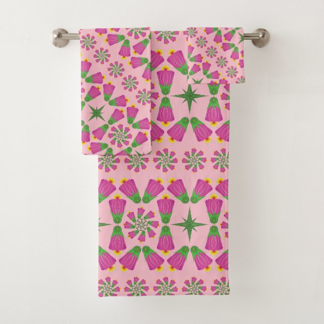 Celtic Bell Flower Mandalas Pink Bath Towel Set (Insitu)